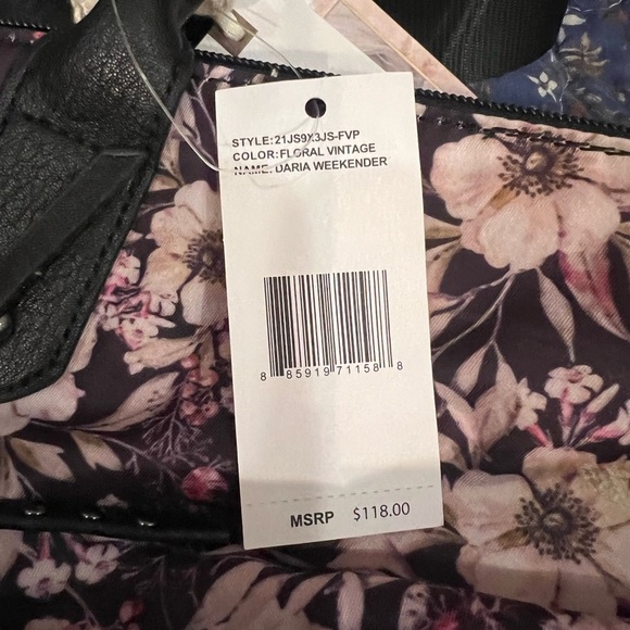 Jessica Simpson Floral Pink and Black Women's Weekender Bag - Picture 3 of 3